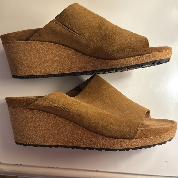 Birkenstock Papillio Tan Suede Wedge Mules - Picture 2 of 9